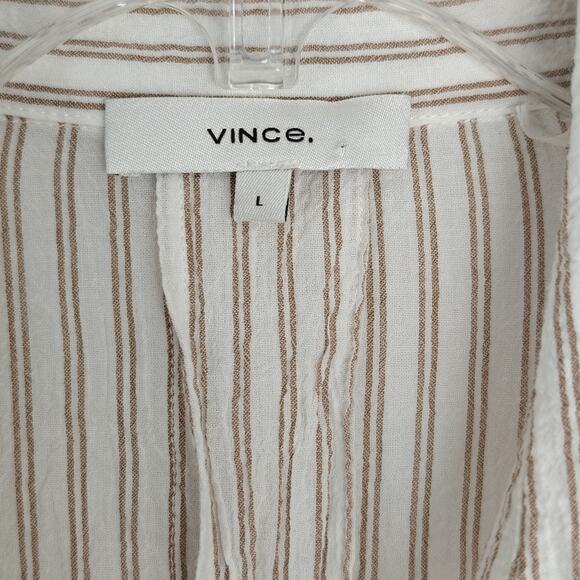 Vince Double Bar Striped Boxy Button Front Shirt Size Large Crinkle Gauze Top - Picture 9 of 12